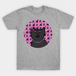 Violet Floral Cat Portrait T-Shirt